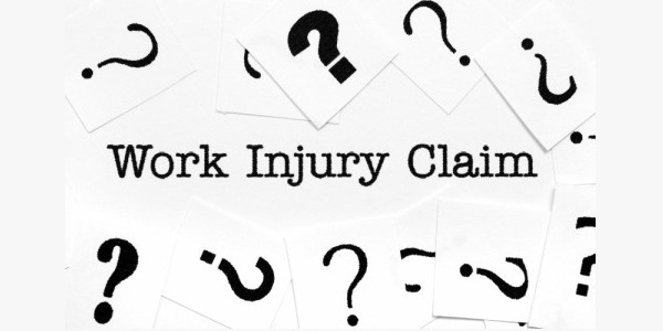 The words Work Injury Claim surrounded by question marks