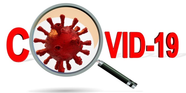 COVID-19 and virus molecule in magnifying glass