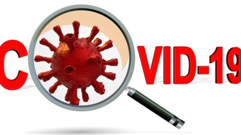 COVID-19 and virus molecule in magnifying glass