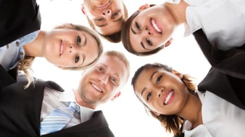 Business People Looking Down Circle