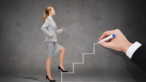 Businesswoman Walking Up Hand Drawn Stairs
