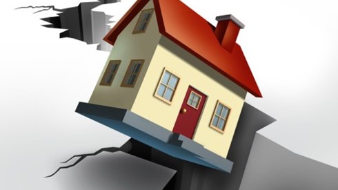 Earthquake swallowing a house