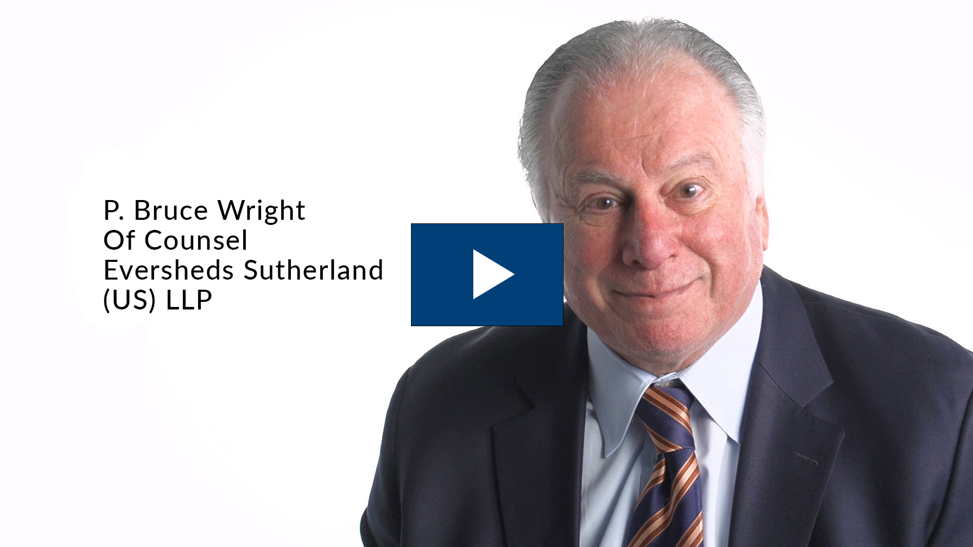 Headshot of Bruce Wright with a blue play button on top.