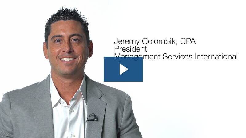 Headshot of Jeremy Colombik with a blue play button on top.