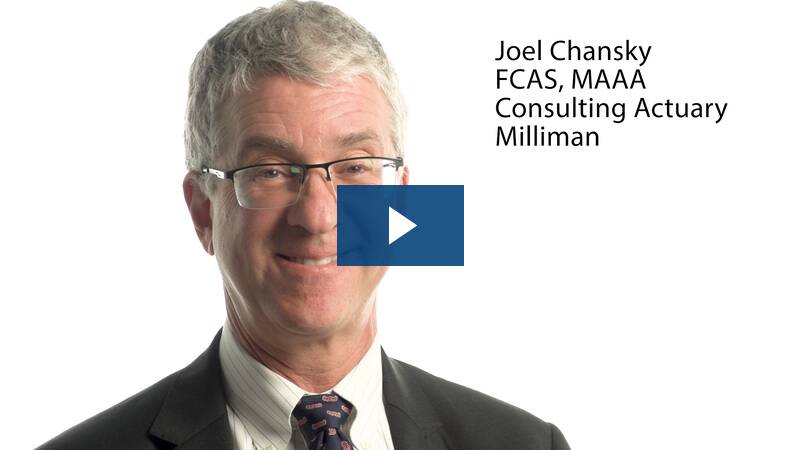 Headshot of Joel Chansky with a blue play button on top.