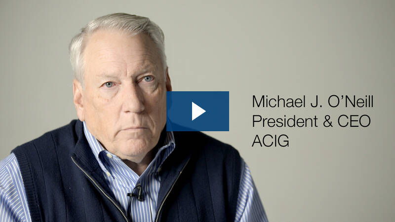 Headshot of Michael O'Neill with a blue play button on top.