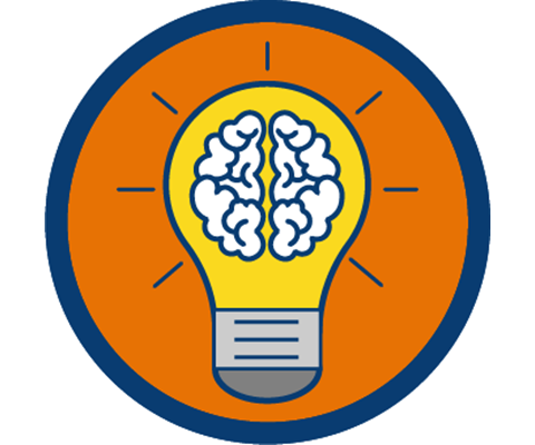 Brain inside light bulb icon