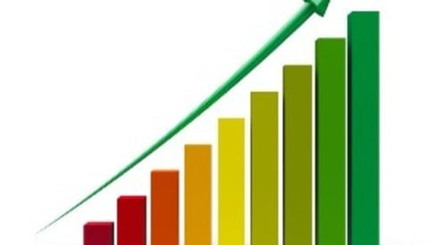 Colorful graph with green arrow going up to the right