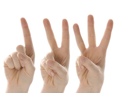 Three hands counting one, two, and three in order from left to right