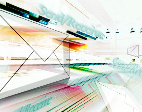 Graphic representation of letter or email travelling through internet