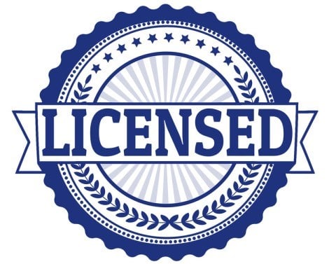 A Blue Seal with a ribbon across and the word License