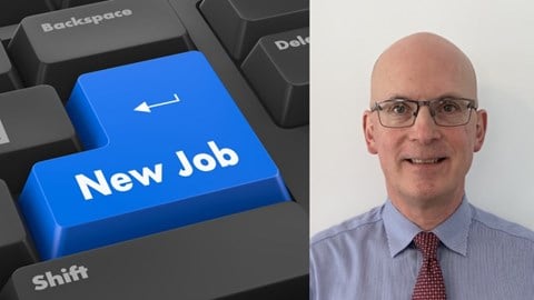 Enter key on keyboard reading "new job" with a headshot of Richard Paris-Smith