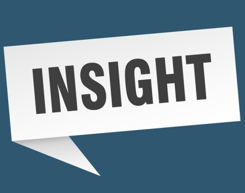 White speech bubble with the word insight in black letters on dark blue background