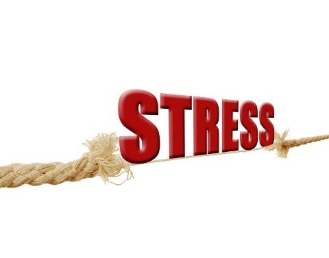 A rope being pulled apart and breaking with the word stress in the middle of the break