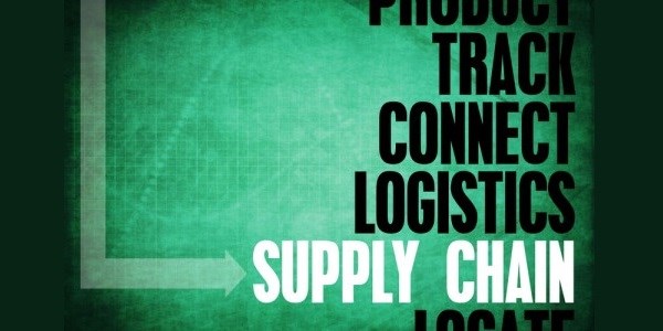 List--1. Product 2. Track  3. Connect 4. Logistics 5. Supply Chain 6. Locate. The term Supply Chain is in white letters with an arrow pointing to it.