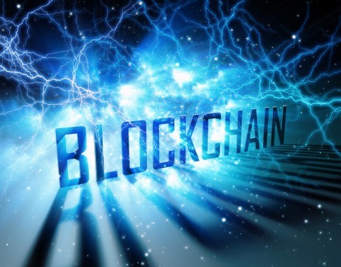 Blockchain Text In Blue Electrical Currents