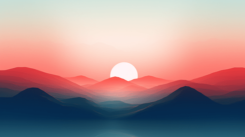 Illustration of Sun Rising Behind Layers of a Mountain Range