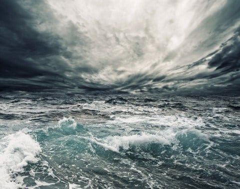 Ocean storm with turbulent water and sky