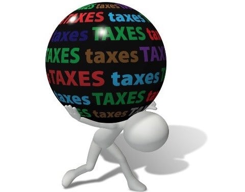 Black Ball With Taxes Text On Cartoon Figure