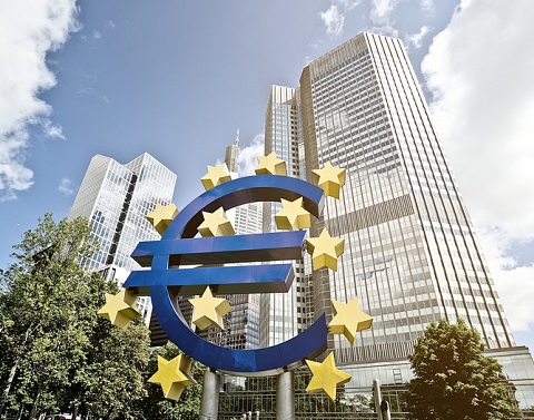 Euro sign in front of the European Central Bank building
