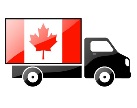 Grey pickup truck icon with the red Canadian Flag on the cargo bed