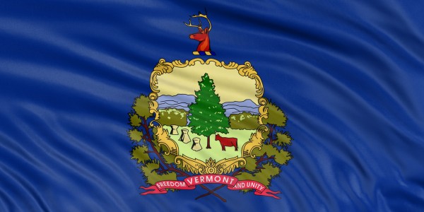 Vermont Flag with blue material and seal