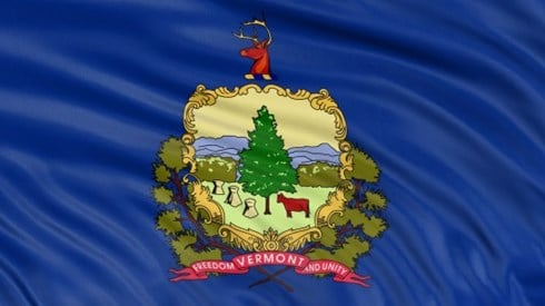 Vermont Flag with blue material and seal