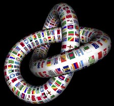 World Flags painted on a white tube tied in a knot with no beginning nor end