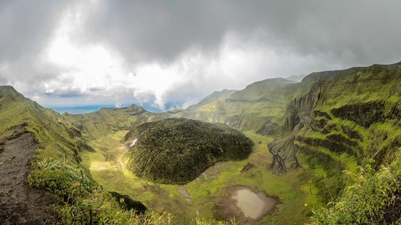 A panorama of La Soufriere volcano 