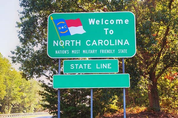 Welcome to North Carolina State Line Roadside Sign