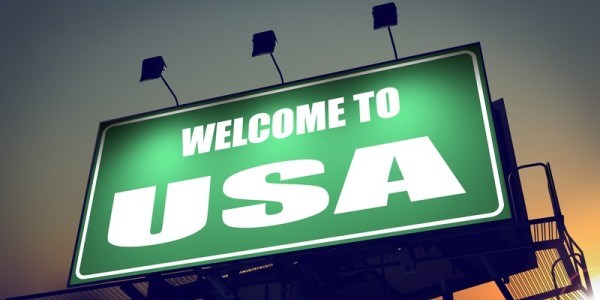 Lighted billboard that reads Welcome to USA