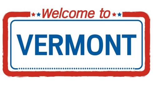 Welcome to Vermont Spelled Out in Red, White, and Blue with Stars at Bottom and Top