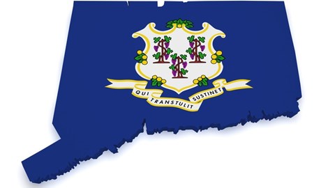 Outline of the state of Connecticut with the Connecticut flag inside