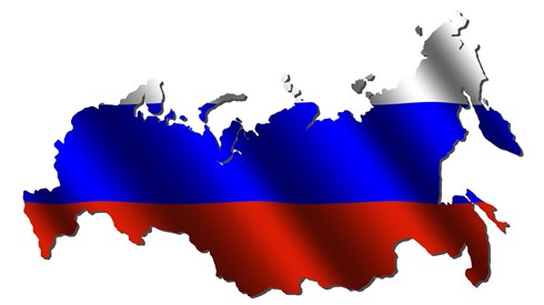 Outline of the country of Russia filled with Russian flag colors