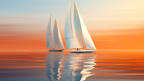 Two sailboats sailing together on the water