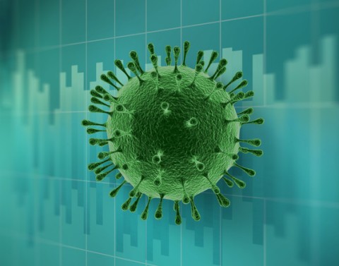 Green Bacteria Molecule with Bars Graphs in the Background