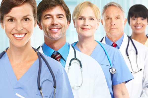Doctors and nurses in a line