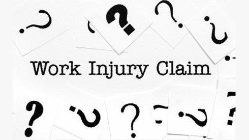 The words Work Injury Claim surrounded by question marks