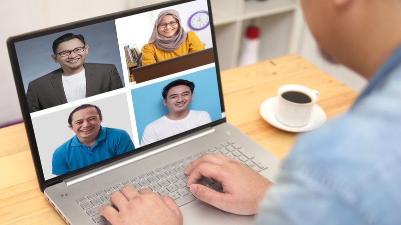 Man doing video call on laptop