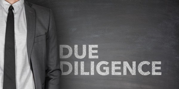 Businessman standing with Due Diligence written next to him