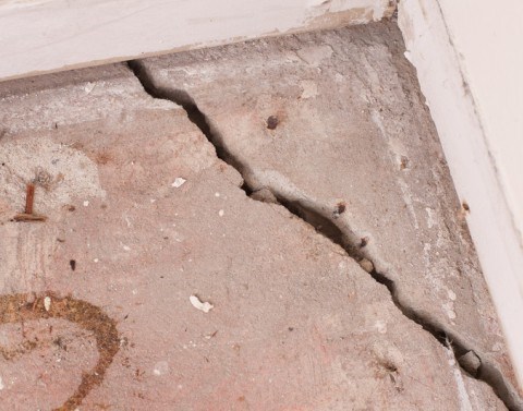 Crack in the corner of concrete foundation